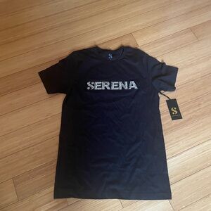 Black T-Shirt with silver Serena lettering.  Serena Williams branded NWT